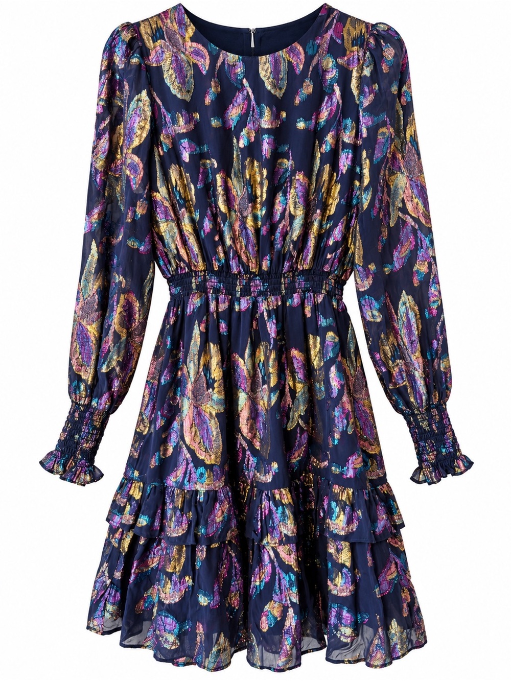 Lilly Pulitzer Dotti Silk Dress True Navy Rainbow Metallic Floral - Size 2